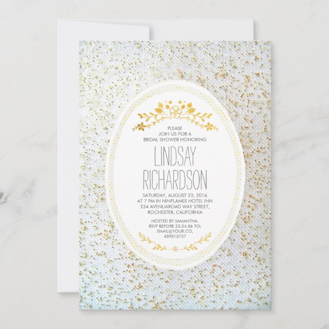 Gold Polka Dots Floral White Brautparty Einladung (Vorderseite)