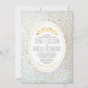Gold Polka Dots Floral White Engagement Party Einladung
