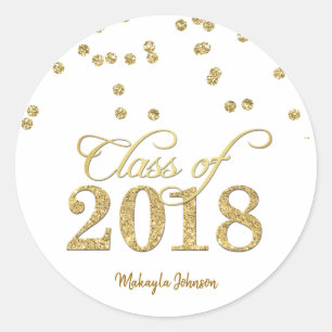Gold Polka-dots Glitzer Class of 2018 Abschluss Runder Aufkleber