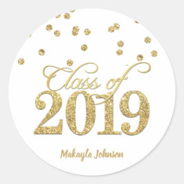 Gold Polka-dots Glitzer Class of 2019 Abschluss Runder Aufkleber