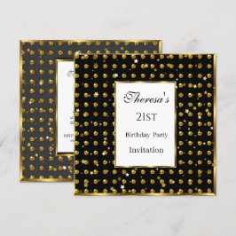 Gold Polka Dots Gold Stars Black Birthday Einladung