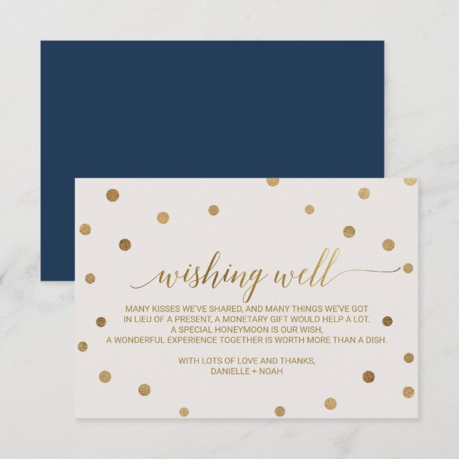 Gold Polka Dots Hochzeit wünschend gut Begleitkarte (Vorne/Hinten)