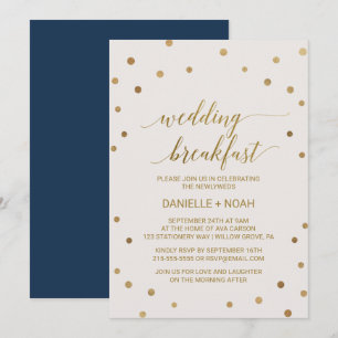 Gold Polka Dots Hochzeitfrühstück Einladung