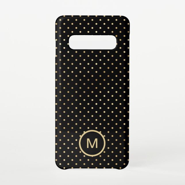 Gold Polka Dots Muster Monogram Initial Black Samsung Galaxy Hülle (Rückseite)