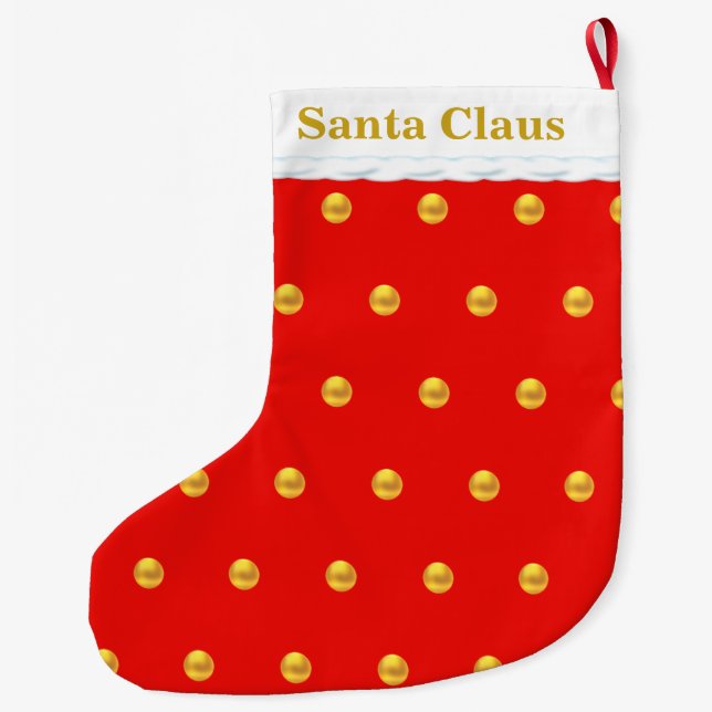 Gold Polka Dots on Red Großer Weihnachtsstrumpf (Rückseite)