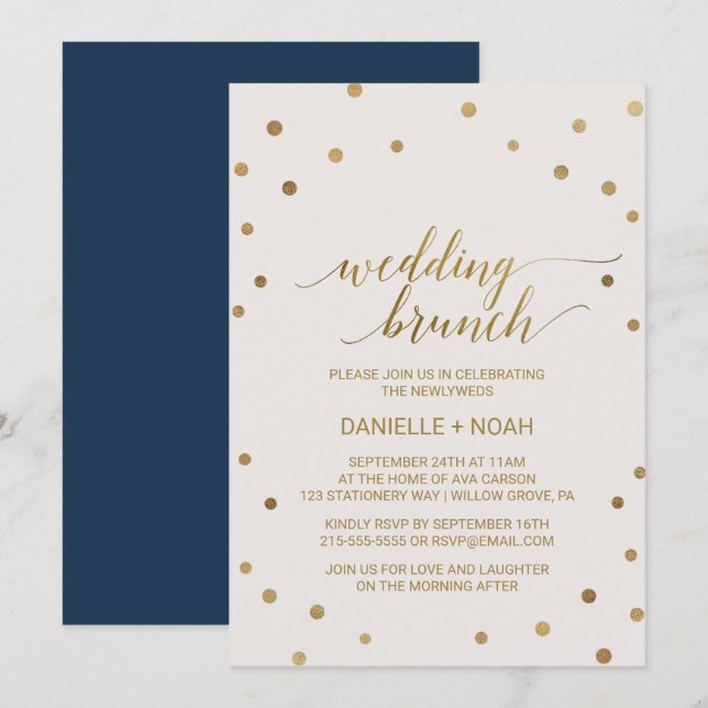 Gold Polka Dots Wedding Brunch Einladung (Vorne/Hinten)
