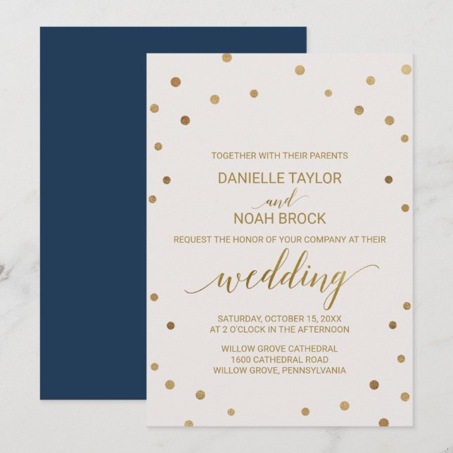 Gold Polka Dots Wedding Einladung (Vorne/Hinten)