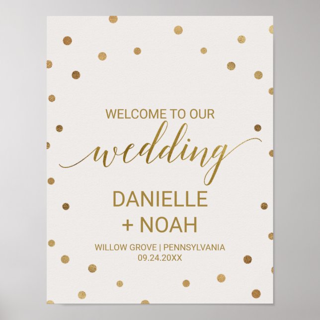 Gold Polka Dots Wedding Willkommen Poster (Vorne)