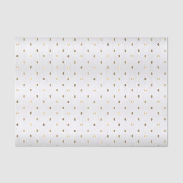 Gold Polka Punkte auf einem weißen Satin Hintergru Seidenpapier (Vorderseite)
