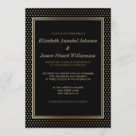 Gold Polka Punkte auf schwarz | Hochzeitsfeier Einladung