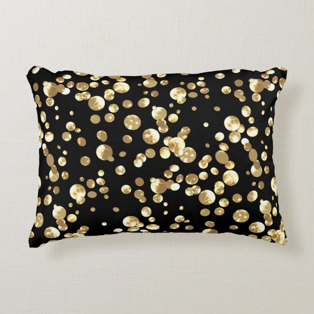 Gold Polka Punkte auf schwarzem Hintergrund . Dekokissen (Vorderseite)