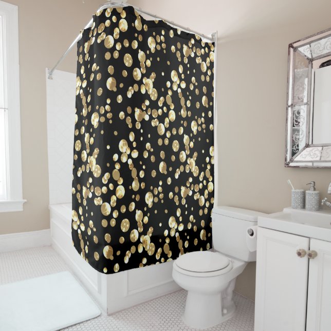 Gold Polka Punkte auf schwarzem Hintergrund . Duschvorhang (Beispiel)