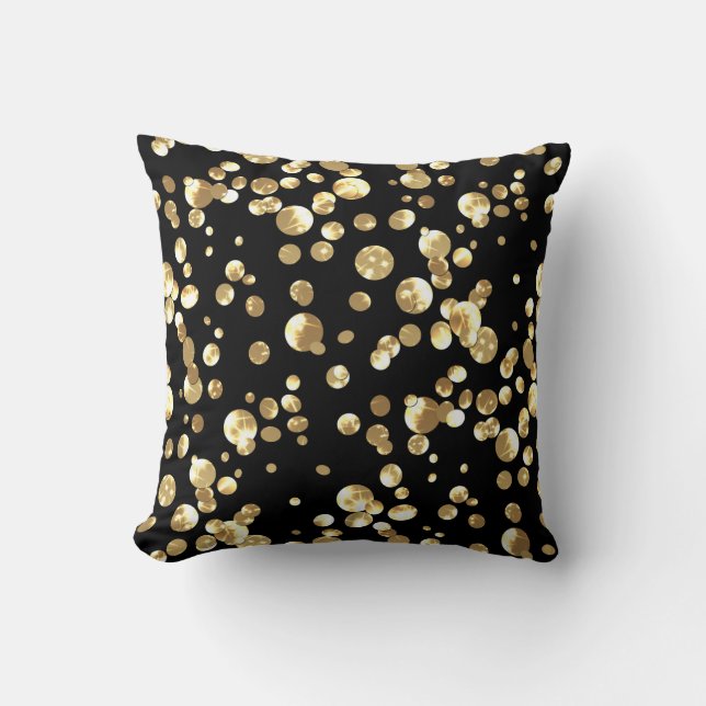 Gold Polka Punkte auf schwarzem Hintergrund . Kissen (Vorderseite)