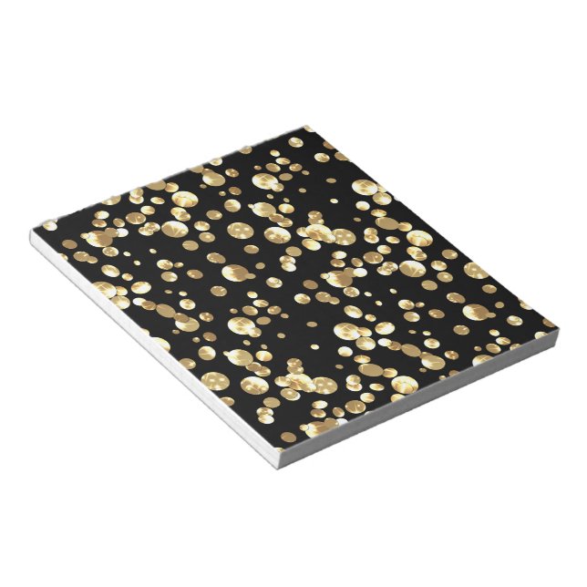 Gold Polka Punkte auf schwarzem Hintergrund . Notizblock (angewinkelt)