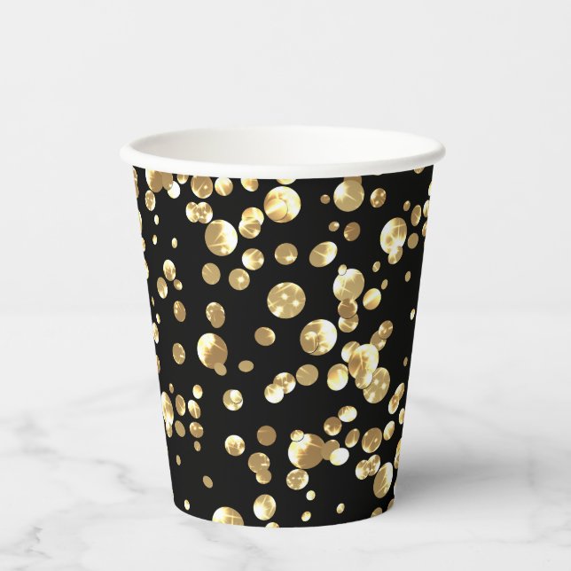 Gold Polka Punkte auf schwarzem Hintergrund . Papi Pappbecher (Vorderseite)