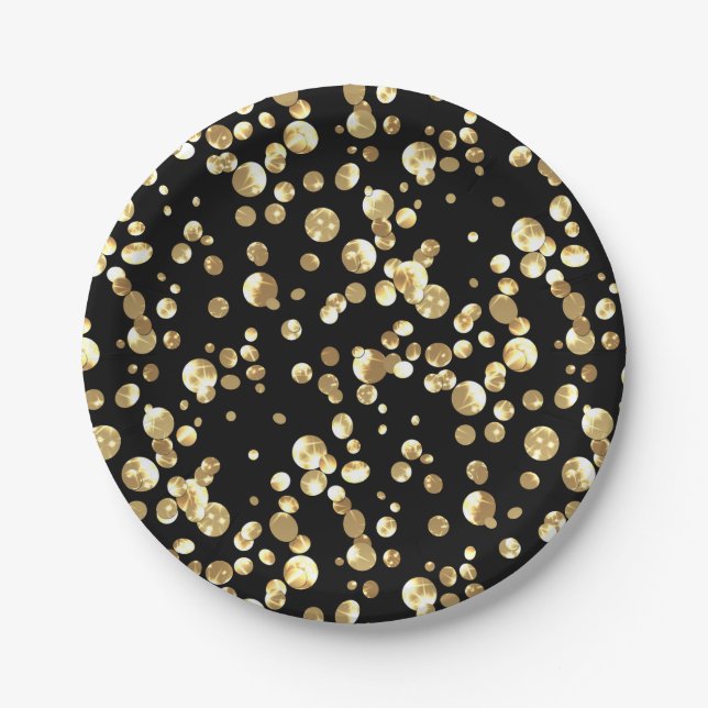Gold Polka Punkte auf schwarzem Hintergrund . Papi Pappteller (Vorderseite)