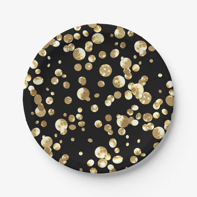 Gold Polka Punkte auf schwarzem Hintergrund . Pappteller (Vorderseite)