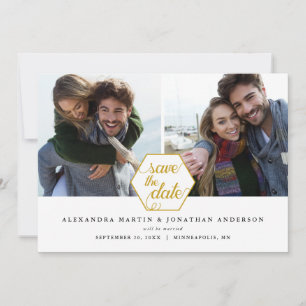 Gold Polygon Geometric 2 FOTOS SAVE THE DATE