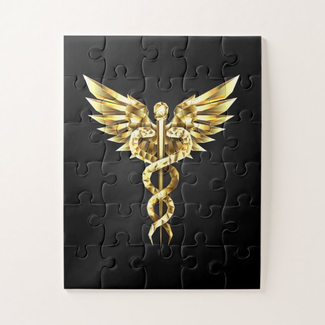 Gold Polygonal Symbol Caduceus (Vertikal)