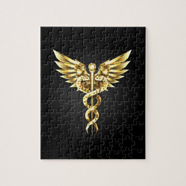 Gold Polygonal Symbol Caduceus (Vertikal)