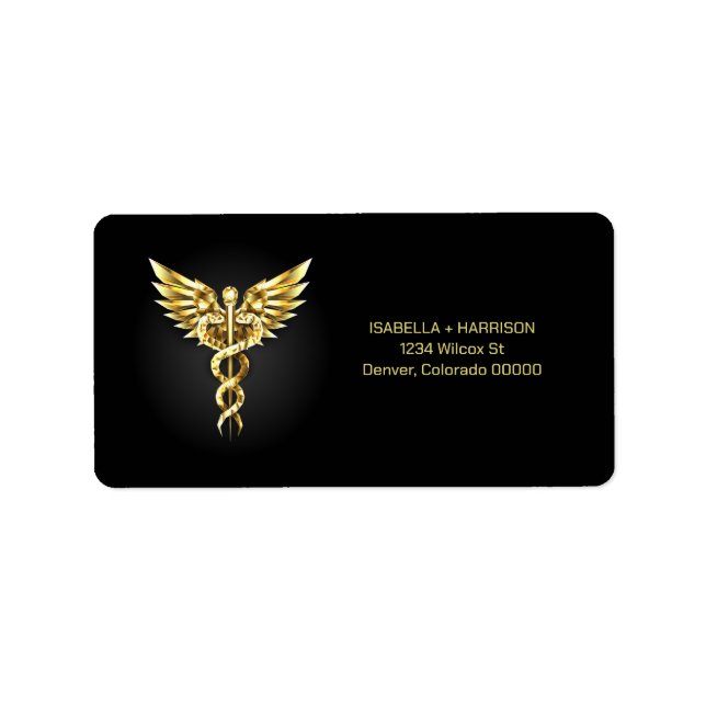 Gold Polygonal Symbol Caduceus Adressaufkleber (Vorne)