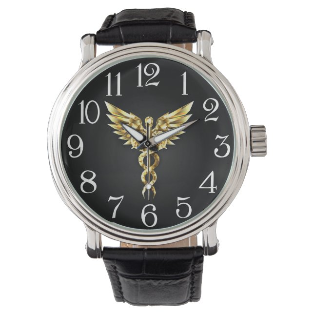 Gold Polygonal Symbol Caduceus Armbanduhr (Vorderseite)
