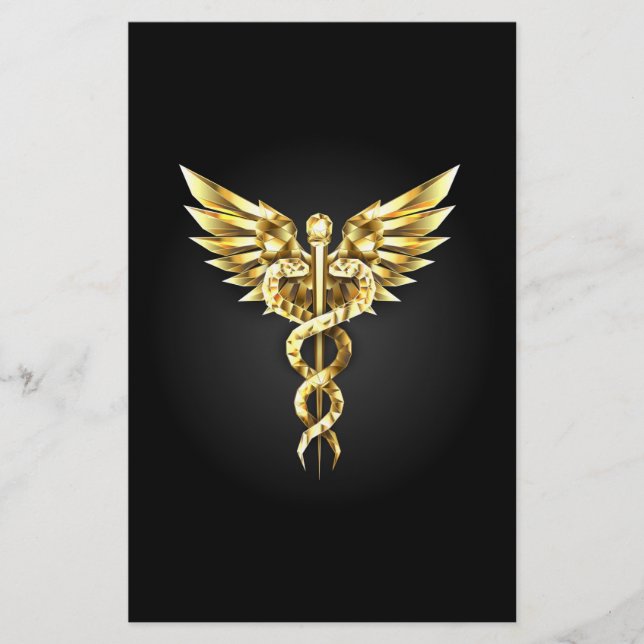 Gold Polygonal Symbol Caduceus Briefpapier (Vorderseite)