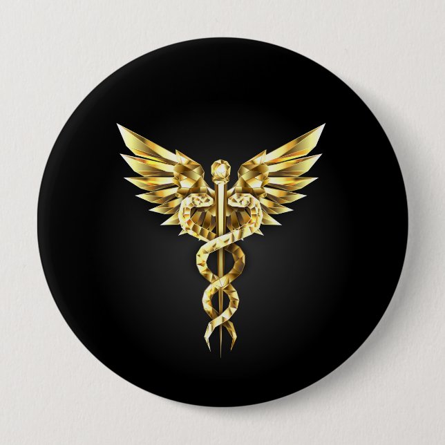 Gold Polygonal Symbol Caduceus Button (Vorderseite)