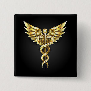 Gold Polygonal Symbol Caduceus Button