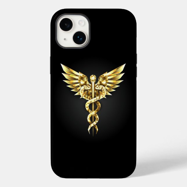 Gold Polygonal Symbol Caduceus Case-Mate iPhone 14 Plus Hülle (Rückseite)