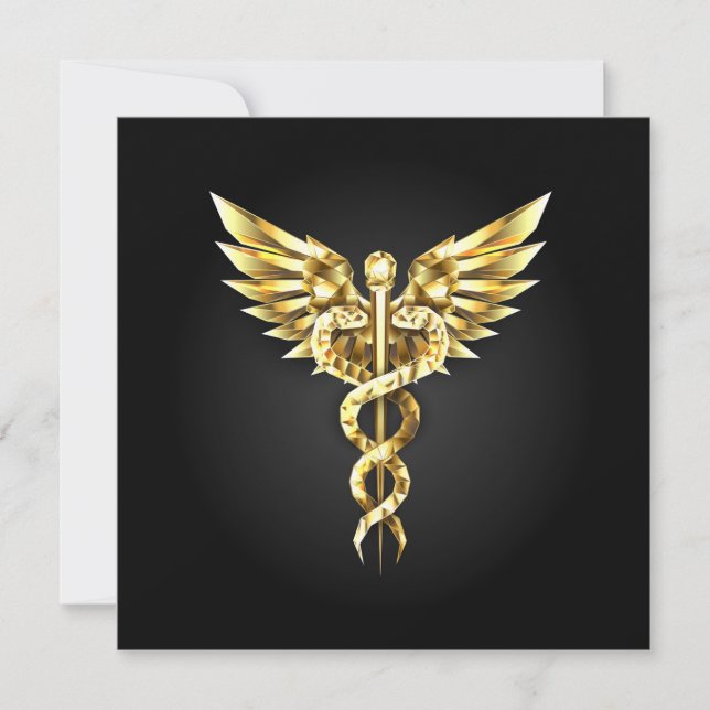 Gold Polygonal Symbol Caduceus Dankeskarte (Vorderseite)