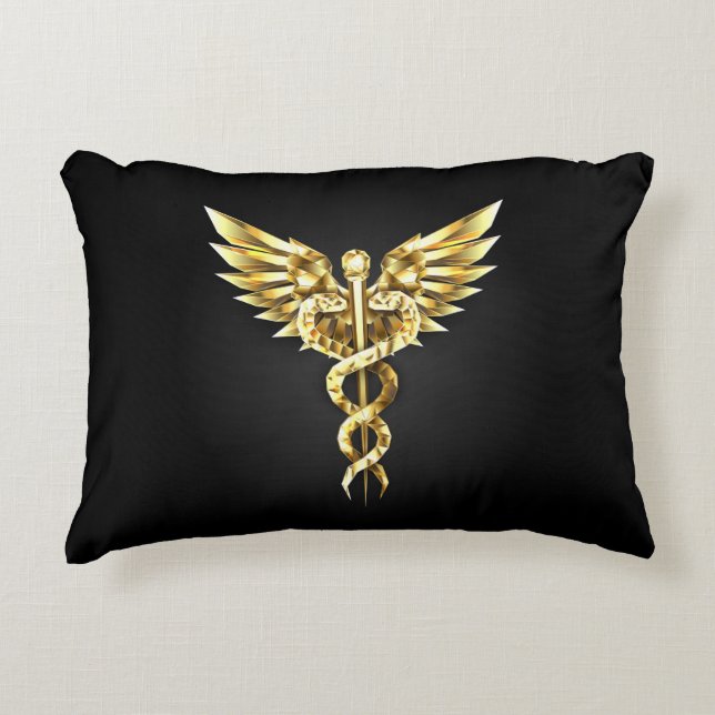 Gold Polygonal Symbol Caduceus Dekokissen (Vorderseite)