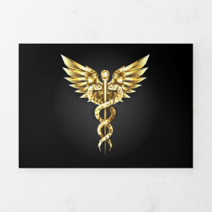 Gold Polygonal Symbol Caduceus Dreifach Gefaltete Einladung