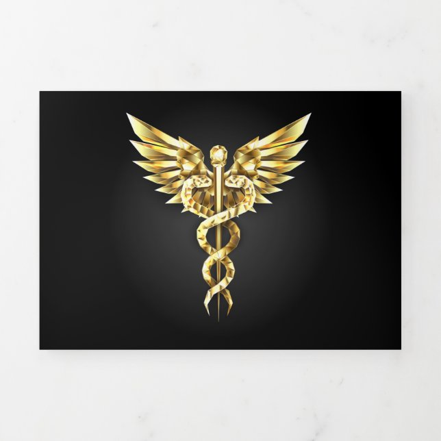 Gold Polygonal Symbol Caduceus Dreifach Gefaltete Karte (Cover)