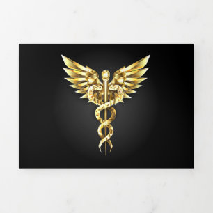 Gold Polygonal Symbol Caduceus Dreifach Gefaltete Urlaubskarte