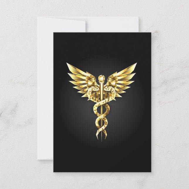 Gold Polygonal Symbol Caduceus Einladung (Vorderseite)