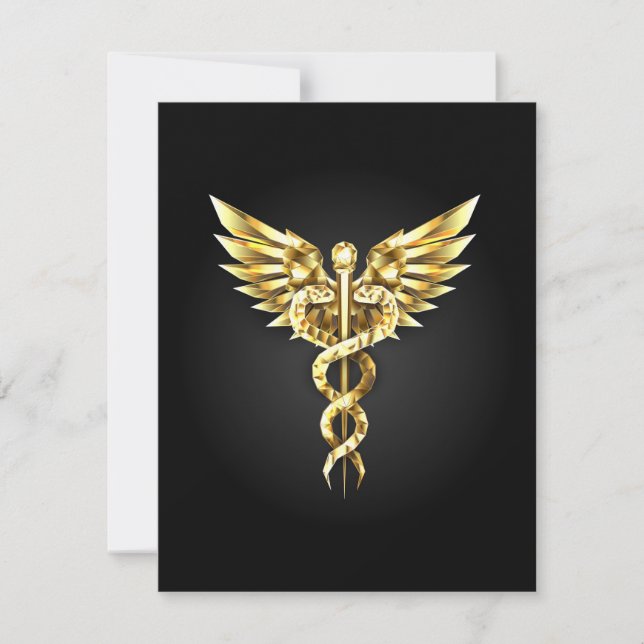 Gold Polygonal Symbol Caduceus Einladung (Vorderseite)