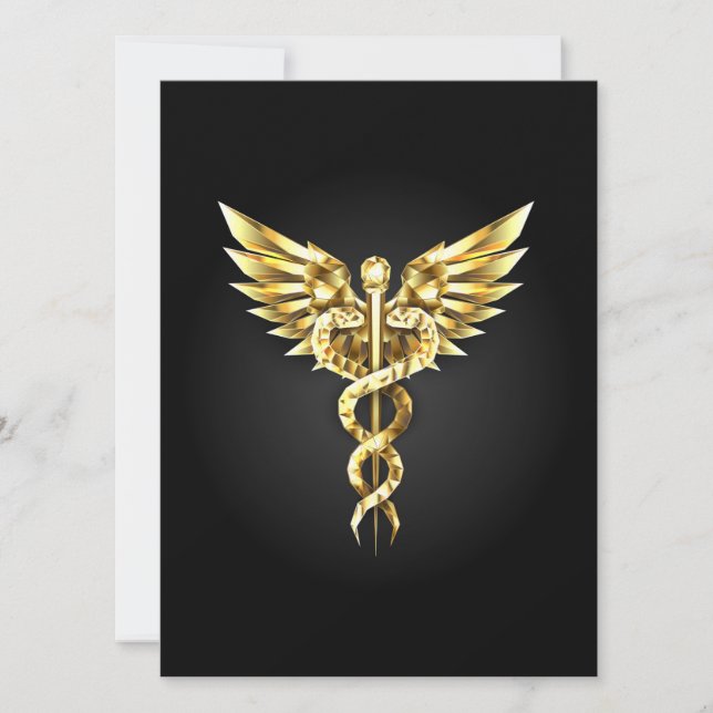 Gold Polygonal Symbol Caduceus Einladung (Vorderseite)