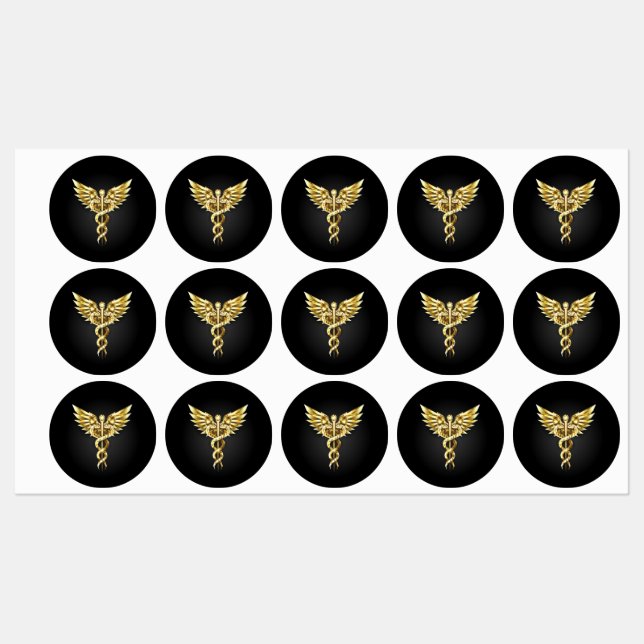 Gold Polygonal Symbol Caduceus Etiketten (Blatt)