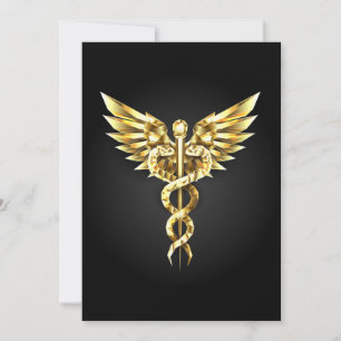 Gold Polygonal Symbol Caduceus Feiertagskarte