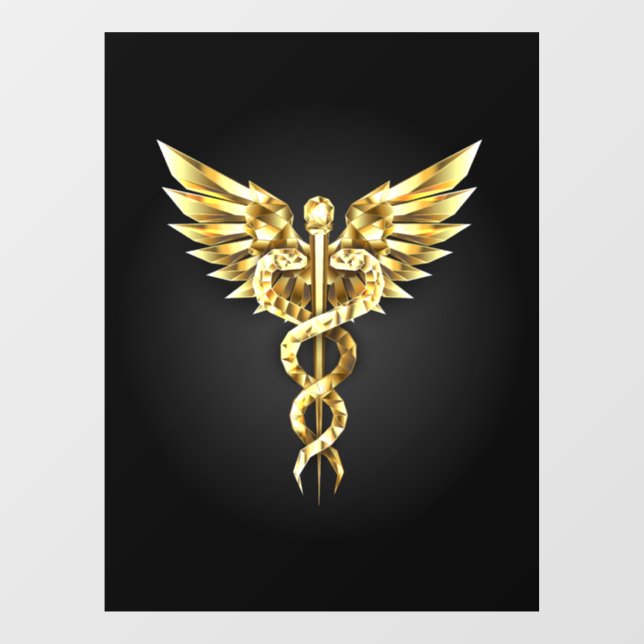 Gold Polygonal Symbol Caduceus Fensteraufkleber (Blatt)