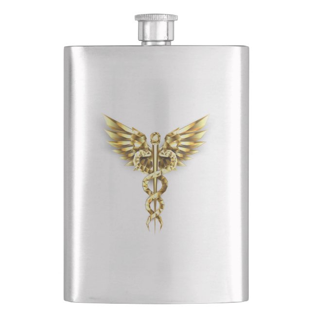 Gold Polygonal Symbol Caduceus Flachmann (Vorderseite)