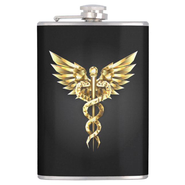 Gold Polygonal Symbol Caduceus Flachmann (Vorderseite)