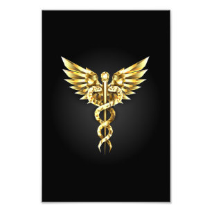 Gold Polygonal Symbol Caduceus Fotodruck
