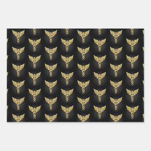 Gold Polygonal Symbol Caduceus Geschenkpapier Set