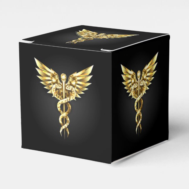 Gold Polygonal Symbol Caduceus Geschenkschachtel (Vorderseite)