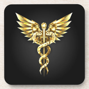 Gold Polygonal Symbol Caduceus Getränkeuntersetzer