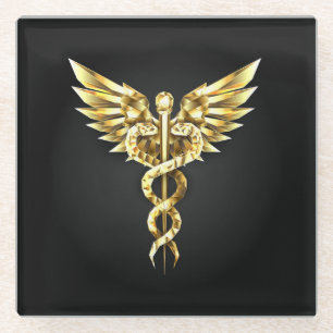 Gold Polygonal Symbol Caduceus Glasuntersetzer