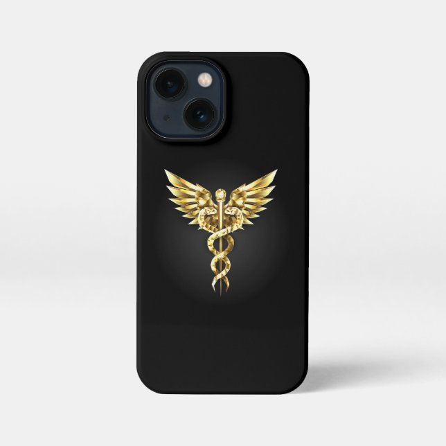 Gold Polygonal Symbol Caduceus iPhone 13 Mini Hülle (Rückseite)