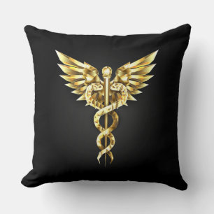 Gold Polygonal Symbol Caduceus Kissen